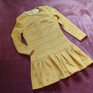 Yellow Mini Bee dress jewel accent thick lined gorgeous feminin ruffles Bey mini